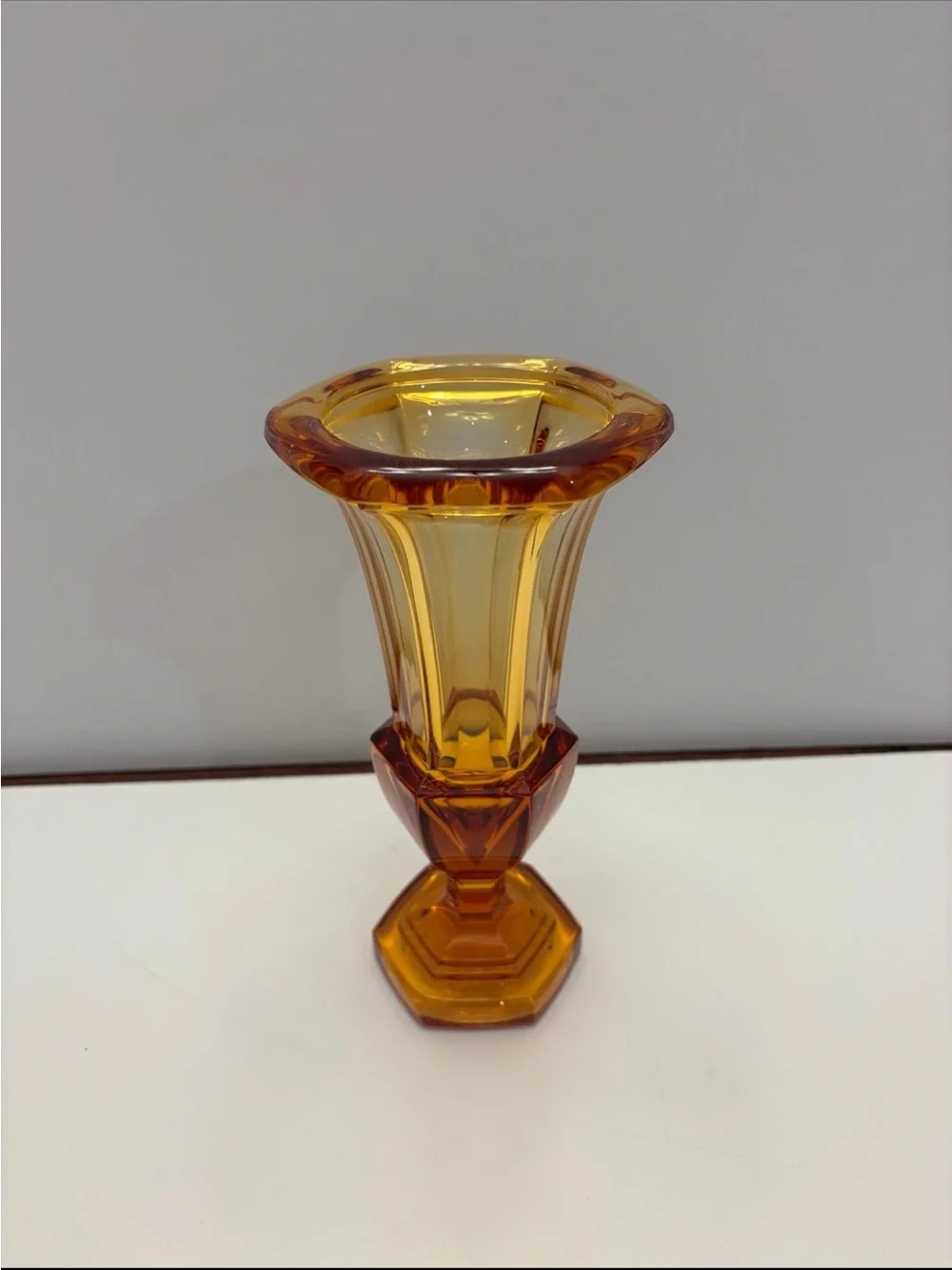 Vintage Amber Crystal Trumpet Vase